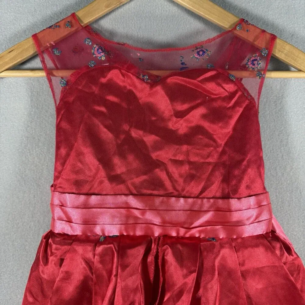 Disney Parks Elena Avalor Red Floral Costume Dress Girls Sz S 4-6 Princess Gown